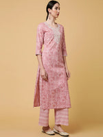Load image into Gallery viewer, Printed &amp; Embroidered Pure Cotton Kurti &amp; Palazzo with  Dupatta
