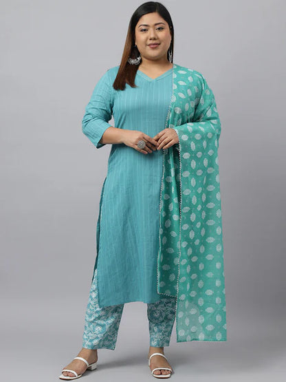 Plus Size cotton  Kurta Palazzo Set With Printed kotta Dupatta