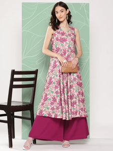 Moss Floral Printed Kurti With Wide Palazzo