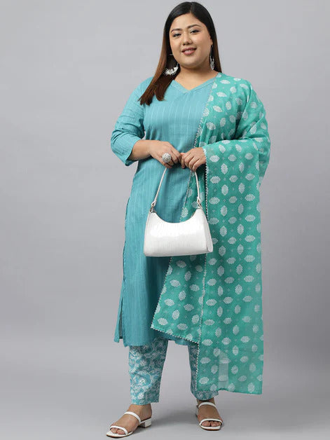 Plus Size cotton  Kurta Palazzo Set With Printed kotta Dupatta