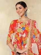 Multi Pure Cotton Floral Printed Anarkali kurti set