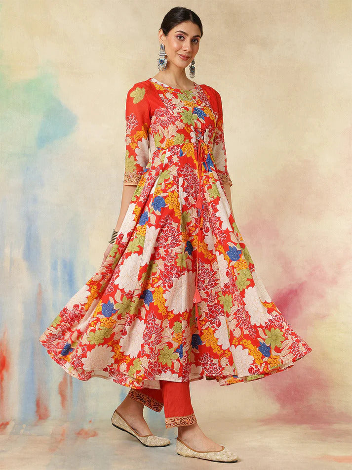 Multi Pure Cotton Floral Printed Anarkali kurti set