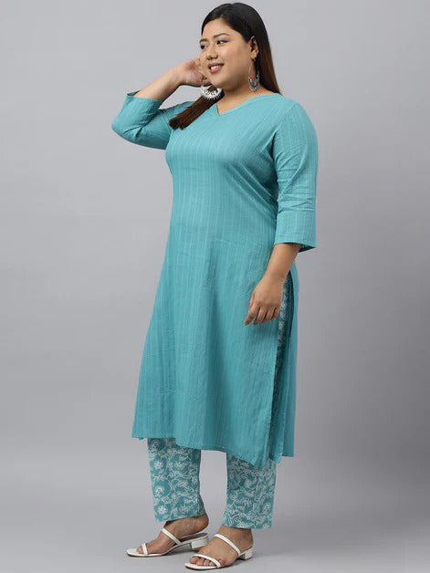 Plus Size cotton  Kurta Palazzo Set With Printed kotta Dupatta