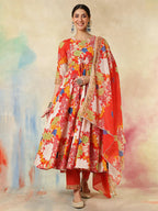 Multi Pure Cotton Floral Printed Anarkali kurti set