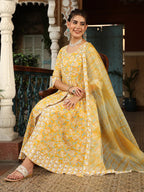 Yellow Cotton Anarkali kurti set