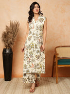 Offwhite Floral printed Rayon Kurti With Palazzo