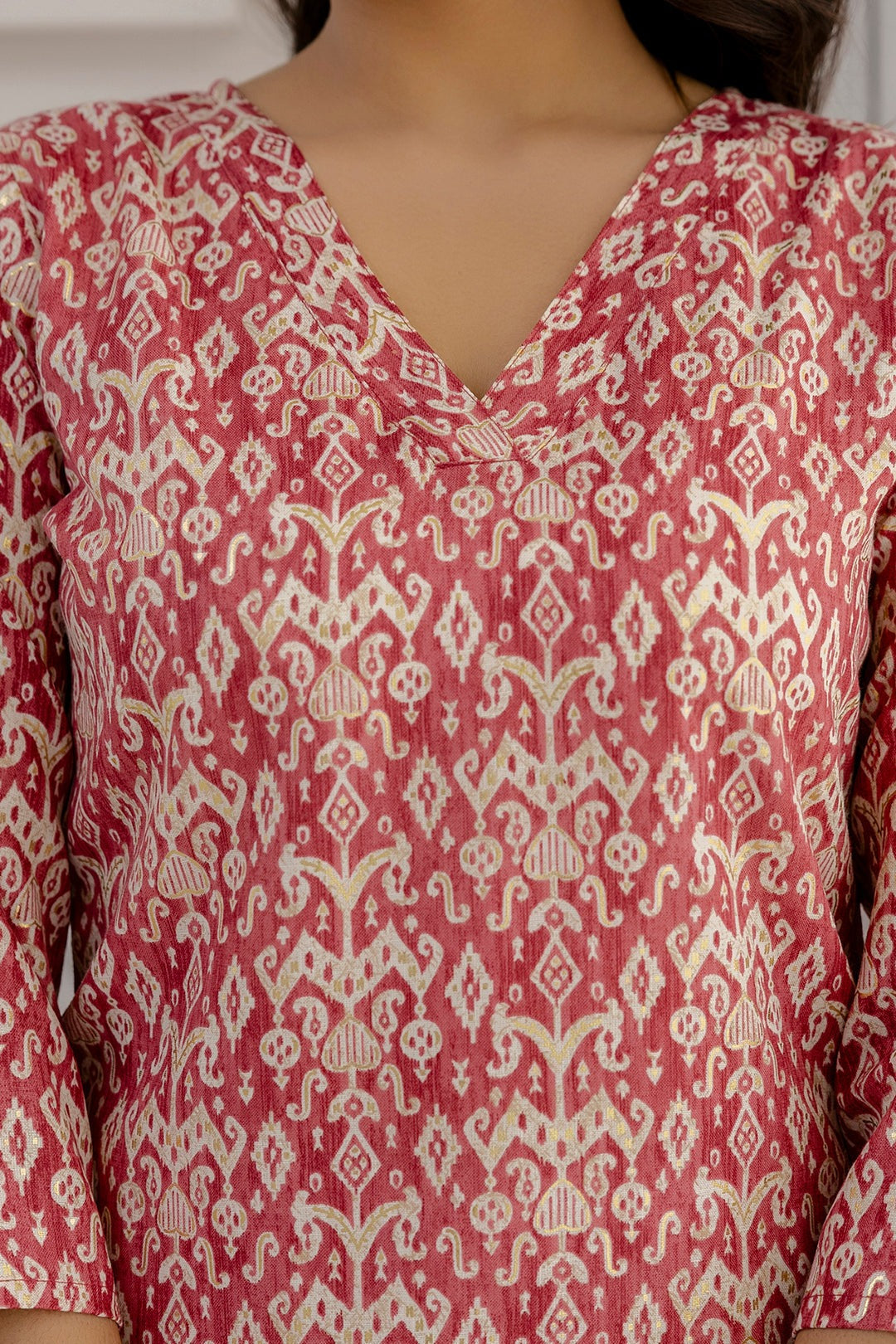 Pink Printed Cotton Blend Kurti Set