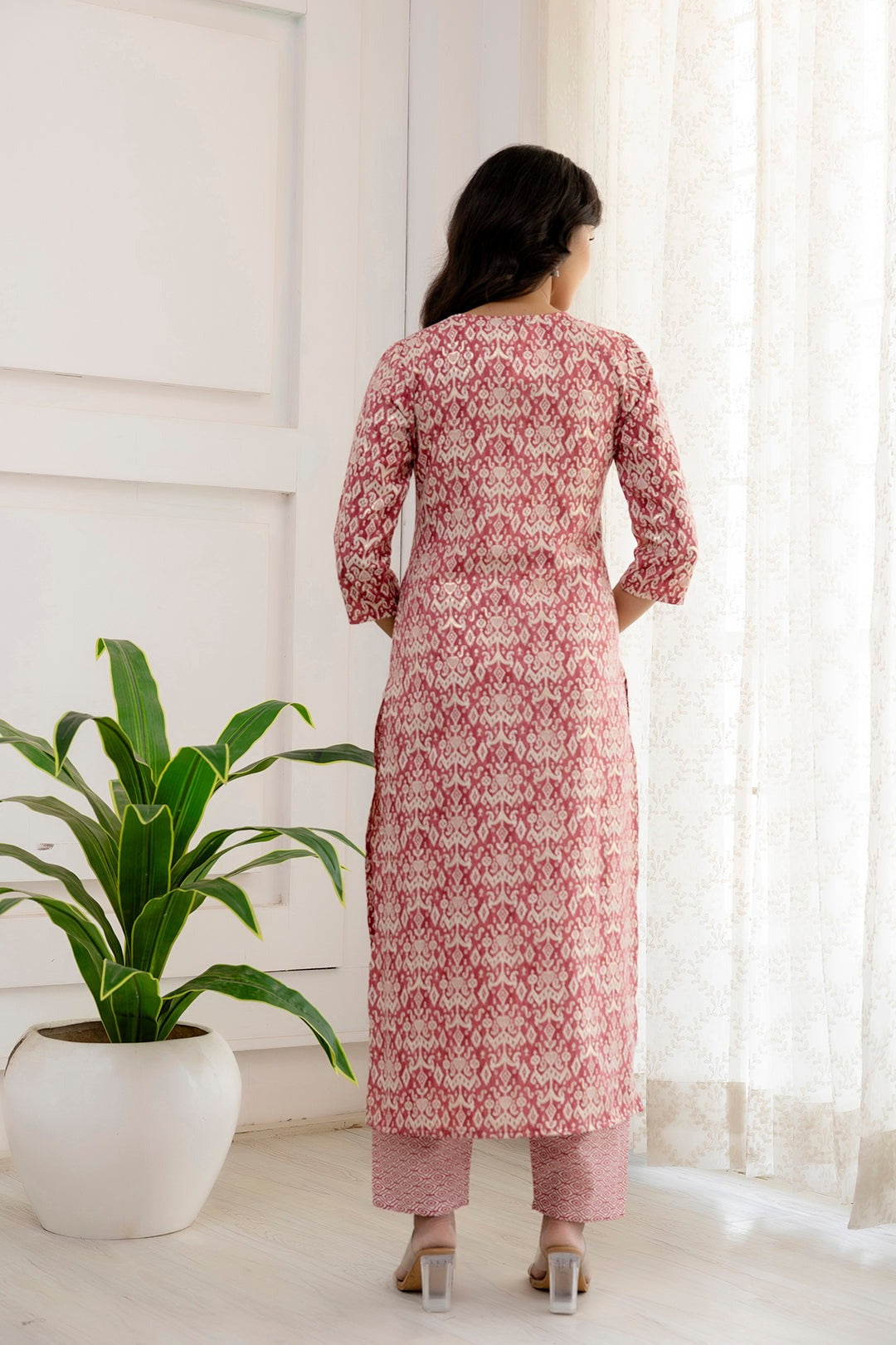 Pink Printed Cotton Blend Kurti Set