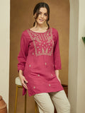 Pink Embroidered Soft Rayon Short Kurti Top