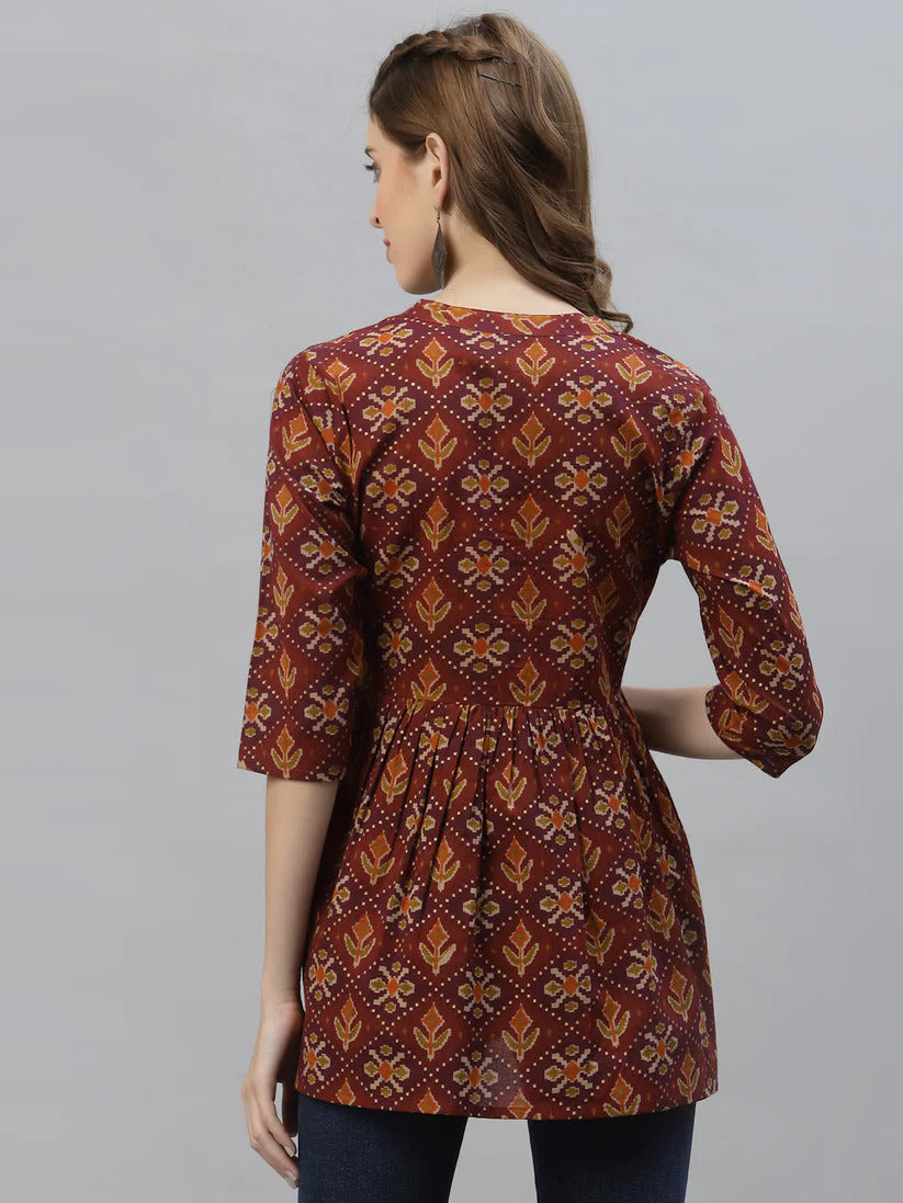 Multi Cotton Printed Short Kurti Top