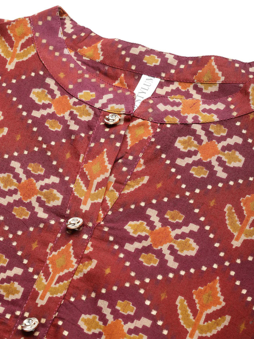 Multi Cotton Printed Short Kurti Top