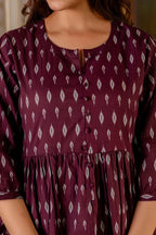 Burgundy & Grey Cotton Printed Short Kurti Top