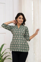Kantha Cotton Printed Short Kurti Top