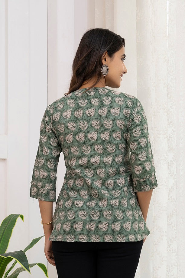 Kantha Cotton Printed Short Kurti Top