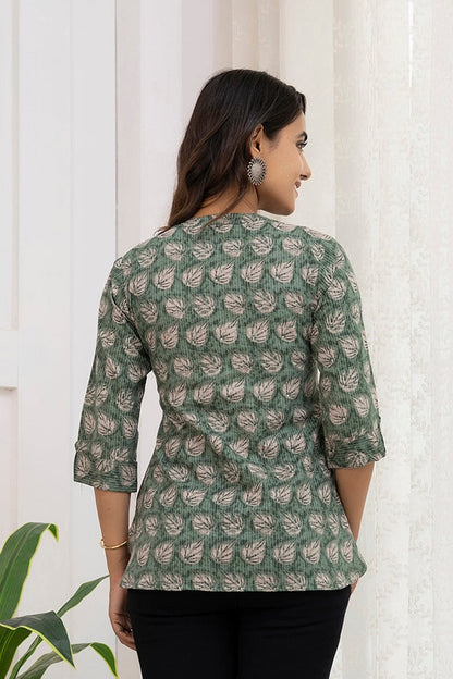 Kantha Cotton Printed Short Kurti Top