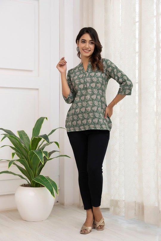 Kantha Cotton Printed Short Kurti Top