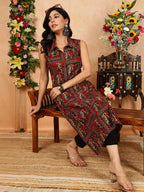 Maroon Printed Rayon  Kurti Top
