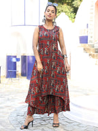 Maroon Black Printed Rayon asymmetric Kurti Plazzo Set