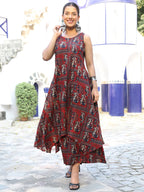 Maroon Black Printed Rayon asymmetric Kurti Plazzo Set