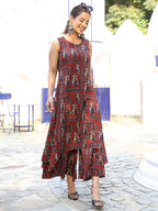 Maroon Black Printed Rayon asymmetric Kurti Plazzo Set