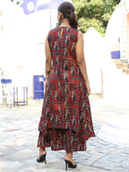 Maroon Black Printed Rayon asymmetric Kurti Plazzo Set