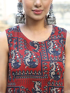 Maroon Black Printed Rayon asymmetric Kurti Plazzo Set