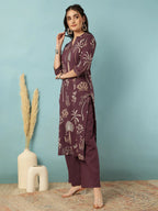 Purple Printed Rayon Kurti Plazoo Set