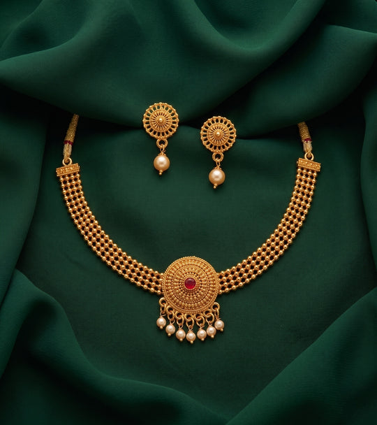 Gold toned Necklace  with matching Earrings Set