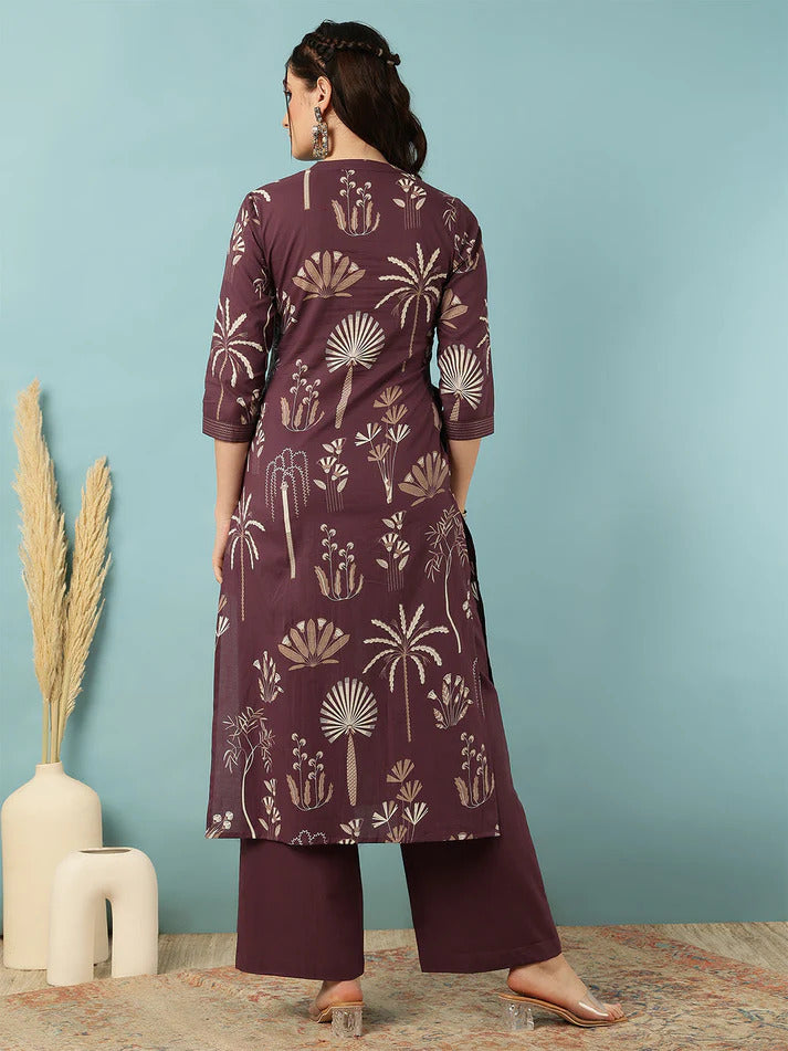 Purple Printed Rayon Kurti Plazoo Set