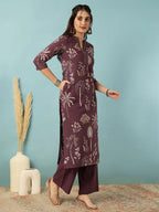 Purple Printed Rayon Kurti Plazoo Set