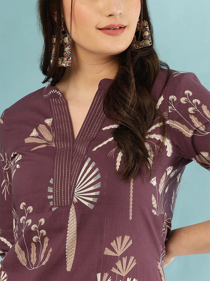 Purple Printed Rayon Kurti Plazoo Set