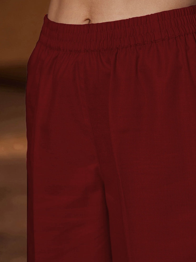 Maroon Hand embroidered Poly Viscose Co-Ord set