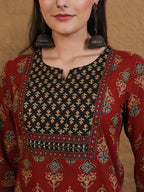 Maroon & Black Printed cotton  Kurti Set