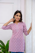 Light Purple Printed Soft Cotton Short Kurti Top