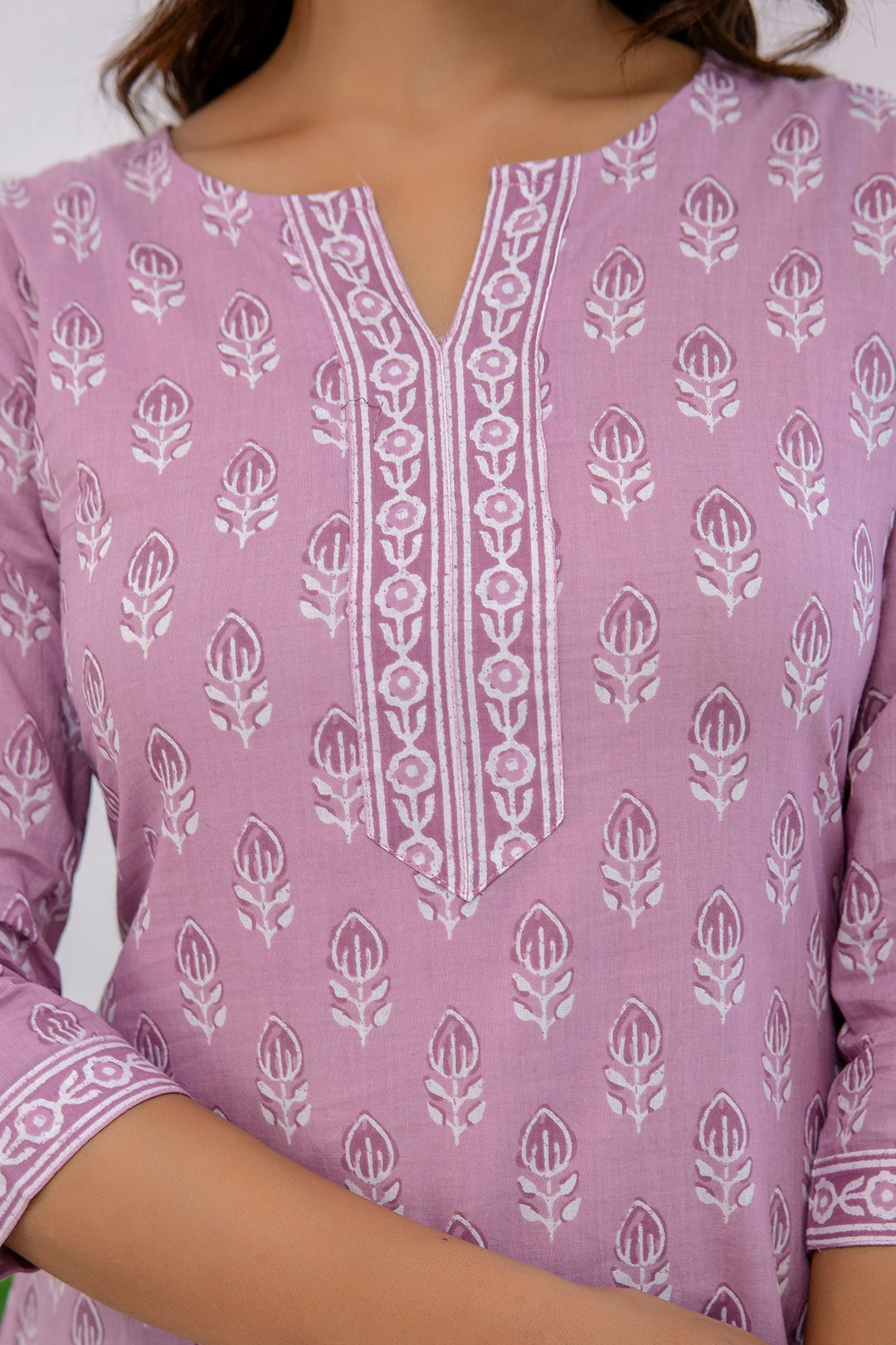 Light Purple Printed Soft Cotton Short Kurti Top
