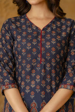 Load image into Gallery viewer, Dark Blue Maroon floral Printed Cotton Top
