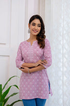 Light Purple Printed Soft Cotton Short Kurti Top