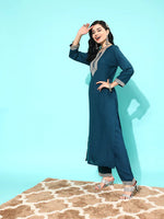 Load image into Gallery viewer, Teal Blue Kurta Palazzo Set With Dupatta
