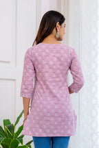 Light Purple Printed Soft Cotton Short Kurti Top