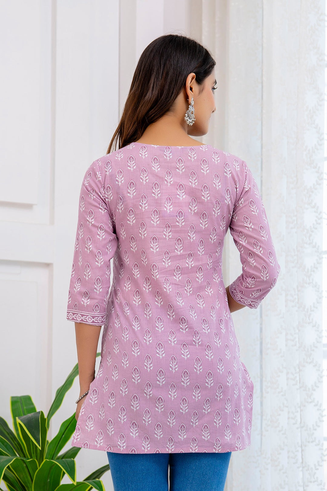 Light Purple Printed Soft Cotton Short Kurti Top