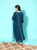 Load image into Gallery viewer, Teal Blue Kurta Palazzo Set With Dupatta
