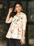 Off White Cotton Floral Printed Top