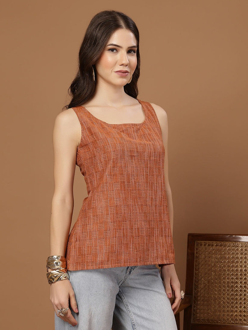 Orange Cotton Geometric Printed Top