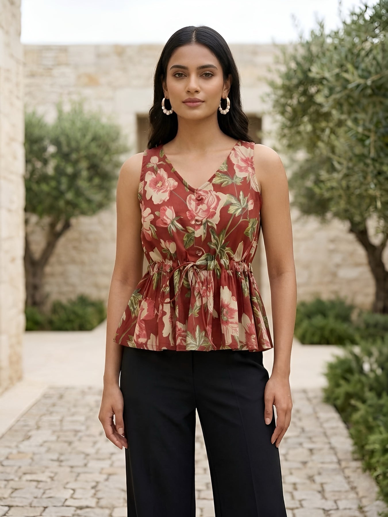 Maroon Printed Soft Cotton Top