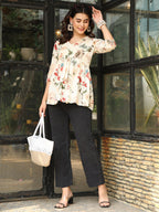 Off White Cotton Floral Printed Top