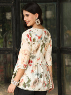 Off White Cotton Floral Printed Top