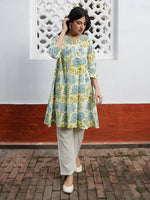 Load image into Gallery viewer, Off white Cotton Floral Printed Short Kurti Top
