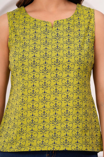 Green Cotton Floral Printed Top