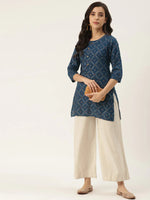 Load image into Gallery viewer, Blue Bandhani Printed Rayon short kurti Top with mirror work
