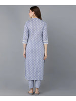 Load image into Gallery viewer, Light Blue  &amp; White Block Printed Cotton Kurti With Pants
